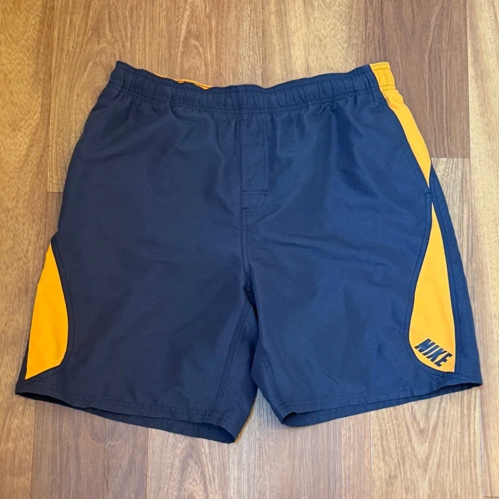 2010s Nike Gray & Yellow Swim Trunk Shorts Men's Size Large